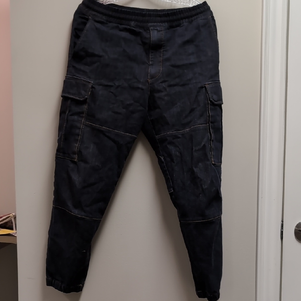 Armani Exchange Men's Dark Blue Cargo Joggers with Utility Pockets